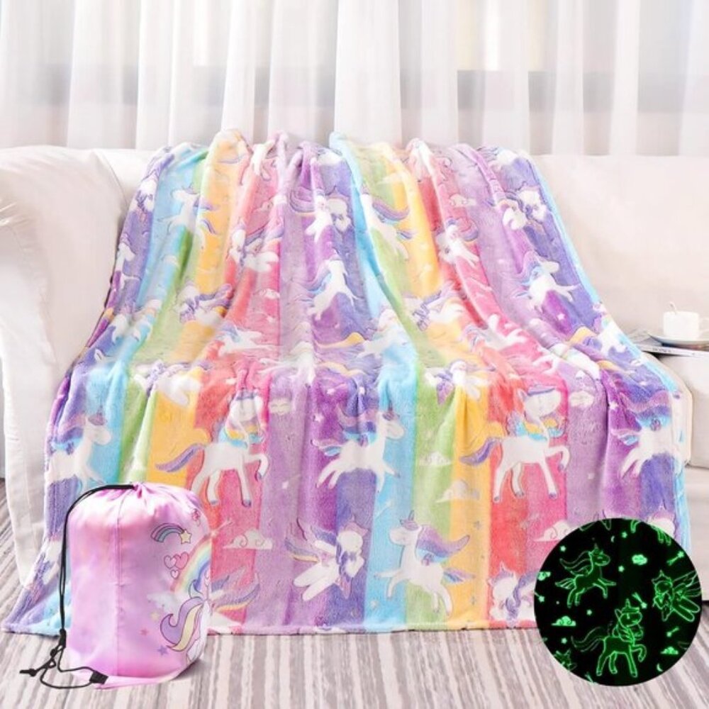 New Soft Glow in The Dark Unicorn Blanket for Girls or Birthday Gift, 50x60In - Picture 1 of 12